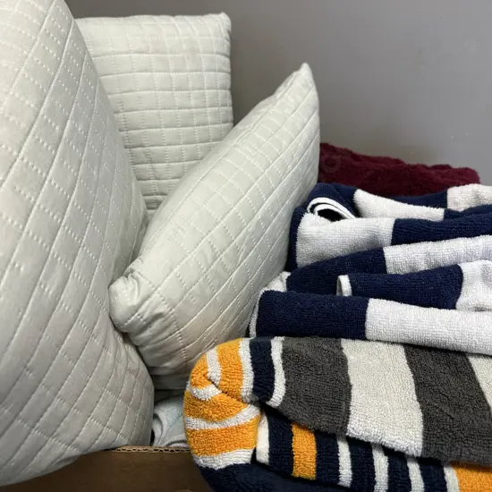 Assorted Linen Including Towels, Cushions, Etc